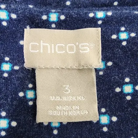 Chico's Patchwork Shirt Women Size 3 US XL Blue Multi Print Bohemian Peasant - Picture 7 of 9